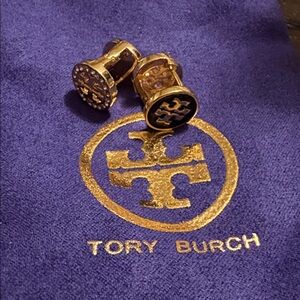 Tory Burch Gold and Black Logo Earrings